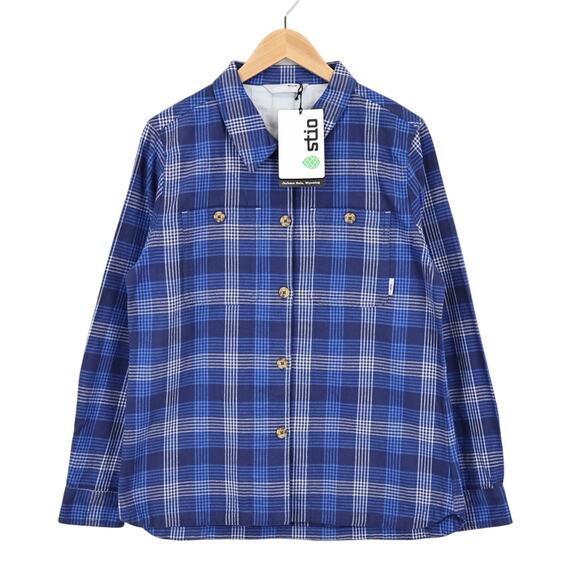 NWT Stio Hutkeeper Heavyweight Flannel Shirt In Mountain Shadow Plaid Blue Large - Picture 1 of 9